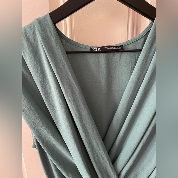 Zara sea green belted wrap dress - Picture 4 of 4